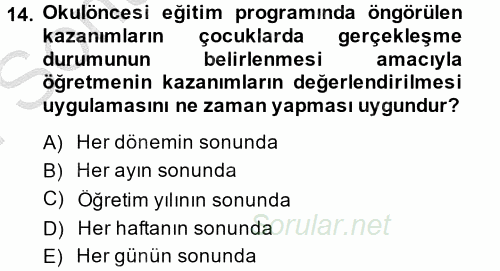 Özel Öğretim Yöntemleri 1 2014 - 2015 Dönem Sonu Sınavı 14.Soru