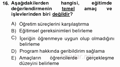 Özel Öğretim Yöntemleri 1 2014 - 2015 Dönem Sonu Sınavı 16.Soru