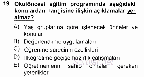 Özel Öğretim Yöntemleri 1 2014 - 2015 Dönem Sonu Sınavı 19.Soru