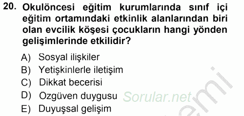 Özel Öğretim Yöntemleri 1 2014 - 2015 Dönem Sonu Sınavı 20.Soru