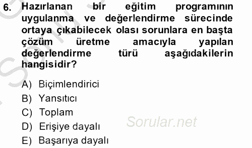 Özel Öğretim Yöntemleri 1 2014 - 2015 Dönem Sonu Sınavı 6.Soru