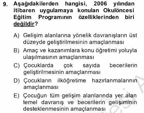 Özel Öğretim Yöntemleri 1 2014 - 2015 Dönem Sonu Sınavı 9.Soru