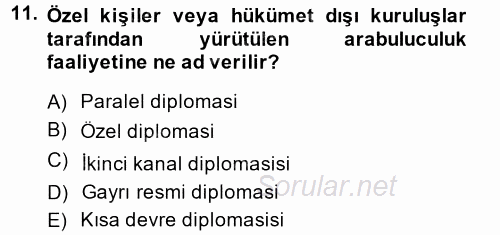 Diplomasi Tarihi 2013 - 2014 Dönem Sonu Sınavı 11.Soru