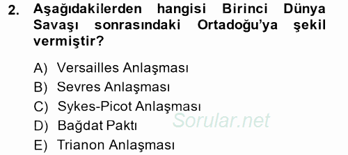 Diplomasi Tarihi 2013 - 2014 Dönem Sonu Sınavı 2.Soru