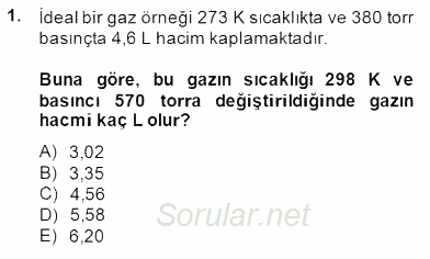 Genel Kimya 2 2014 - 2015 Ara Sınavı 1.Soru