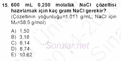 Genel Kimya 2 2014 - 2015 Ara Sınavı 15.Soru