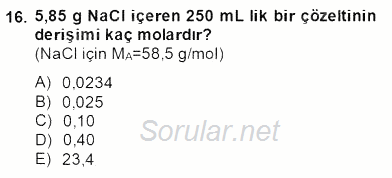 Genel Kimya 2 2014 - 2015 Ara Sınavı 16.Soru