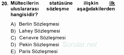 Sosyal Hizmet Mevzuatı 2014 - 2015 Tek Ders Sınavı 20.Soru