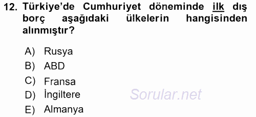 Devlet Borçları 2016 - 2017 Dönem Sonu Sınavı 12.Soru