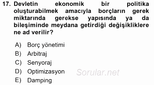 Devlet Borçları 2016 - 2017 Dönem Sonu Sınavı 17.Soru