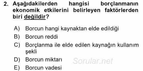 Devlet Borçları 2016 - 2017 Dönem Sonu Sınavı 2.Soru