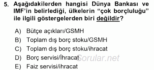 Devlet Borçları 2016 - 2017 Dönem Sonu Sınavı 5.Soru