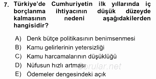 Devlet Borçları 2016 - 2017 Dönem Sonu Sınavı 7.Soru