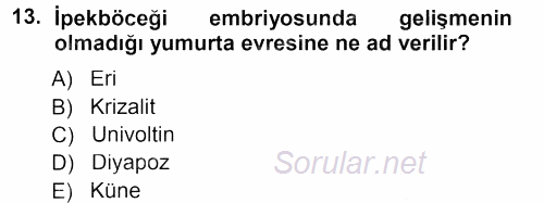 Hayvan Yetiştirme 2012 - 2013 Dönem Sonu Sınavı 13.Soru