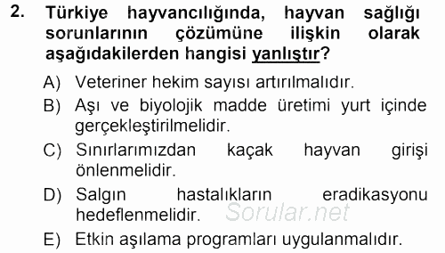 Hayvan Yetiştirme 2012 - 2013 Dönem Sonu Sınavı 2.Soru