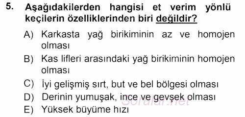 Hayvan Yetiştirme 2012 - 2013 Dönem Sonu Sınavı 5.Soru