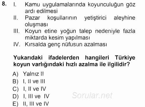 Hayvan Yetiştirme 2012 - 2013 Dönem Sonu Sınavı 8.Soru