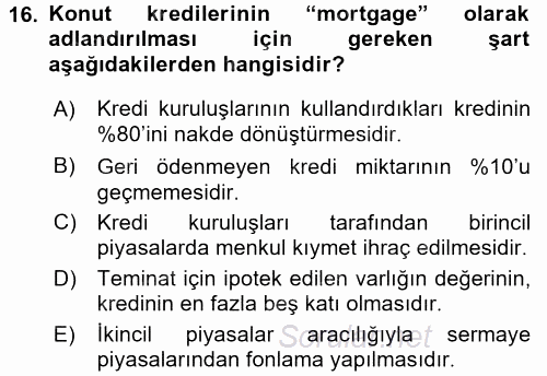 Bankalarda Kredi Yönetimi 2016 - 2017 Dönem Sonu Sınavı 16.Soru