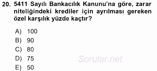 Bankalarda Kredi Yönetimi 2016 - 2017 Dönem Sonu Sınavı 20.Soru