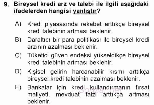 Bankalarda Kredi Yönetimi 2016 - 2017 Dönem Sonu Sınavı 9.Soru