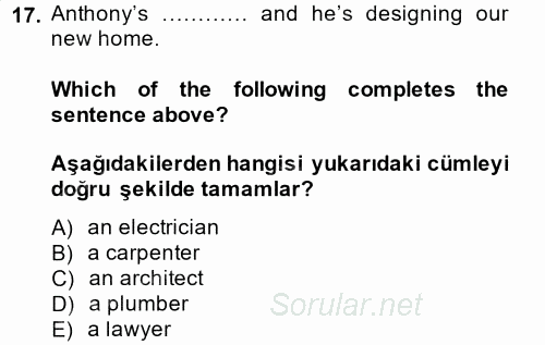 Ingilizce 2 2014 - 2015 Dönem Sonu Sınavı 17.Soru