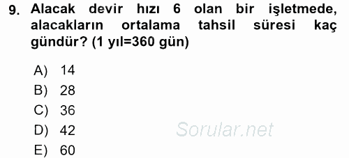 Finansal Yönetim 1 2016 - 2017 3 Ders Sınavı 9.Soru