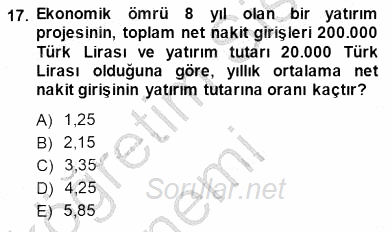 Girişim Finansmanı 2014 - 2015 Ara Sınavı 17.Soru