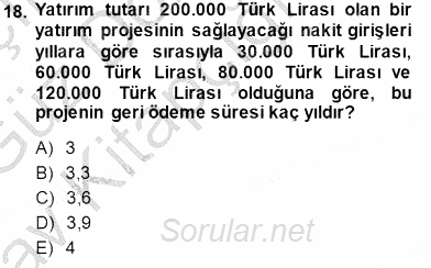 Girişim Finansmanı 2014 - 2015 Ara Sınavı 18.Soru