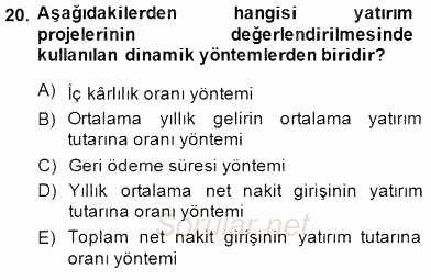 Girişim Finansmanı 2014 - 2015 Ara Sınavı 20.Soru