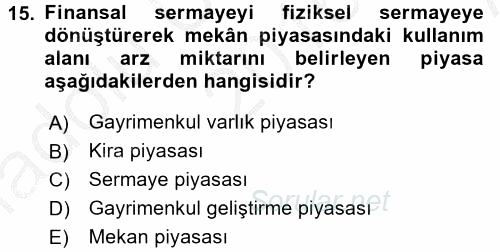 Gayrimenkul Ekonomisi 2016 - 2017 Ara Sınavı 15.Soru