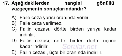 Vergi Ceza Hukuku 2013 - 2014 Tek Ders Sınavı 17.Soru
