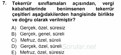 Vergi Ceza Hukuku 2013 - 2014 Tek Ders Sınavı 7.Soru