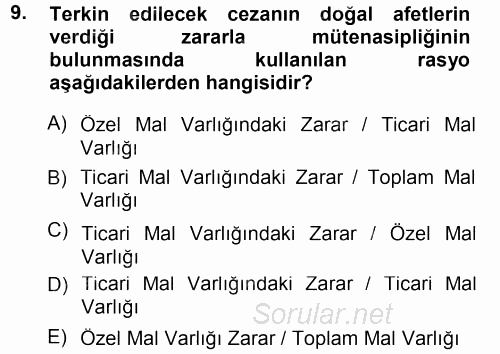 Vergi Ceza Hukuku 2013 - 2014 Tek Ders Sınavı 9.Soru