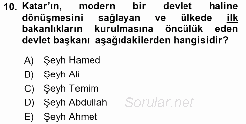 Modern Ortadoğu Tarihi 2016 - 2017 3 Ders Sınavı 10.Soru
