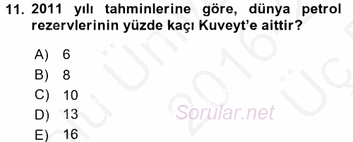 Modern Ortadoğu Tarihi 2016 - 2017 3 Ders Sınavı 11.Soru