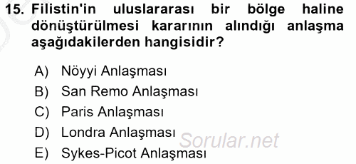 Modern Ortadoğu Tarihi 2016 - 2017 3 Ders Sınavı 15.Soru