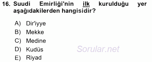 Modern Ortadoğu Tarihi 2016 - 2017 3 Ders Sınavı 16.Soru