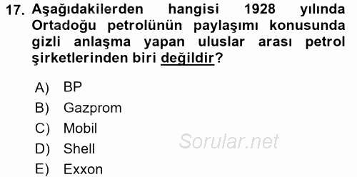 Modern Ortadoğu Tarihi 2016 - 2017 3 Ders Sınavı 17.Soru