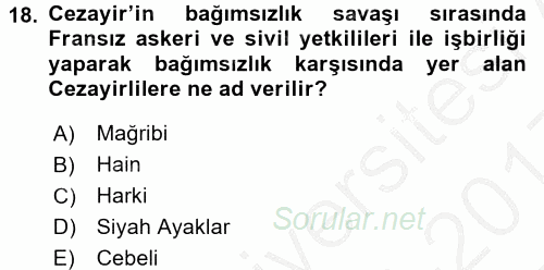 Modern Ortadoğu Tarihi 2016 - 2017 3 Ders Sınavı 18.Soru