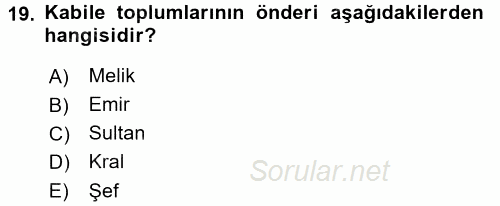 Modern Ortadoğu Tarihi 2016 - 2017 3 Ders Sınavı 19.Soru