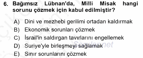 Modern Ortadoğu Tarihi 2016 - 2017 3 Ders Sınavı 6.Soru