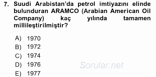 Modern Ortadoğu Tarihi 2016 - 2017 3 Ders Sınavı 7.Soru