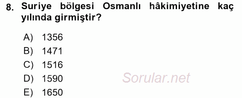 Modern Ortadoğu Tarihi 2016 - 2017 3 Ders Sınavı 8.Soru