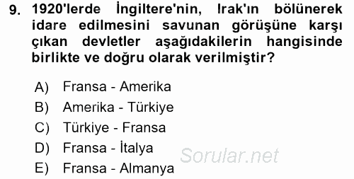 Modern Ortadoğu Tarihi 2016 - 2017 3 Ders Sınavı 9.Soru