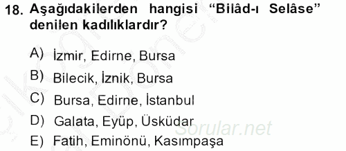 Osmanlı Yenileşme Hareketleri (1703-1876) 2014 - 2015 Ara Sınavı 18.Soru