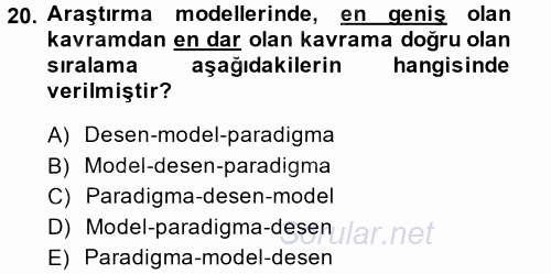 Sosyal Bilimlerde Araştırma Yöntemleri 2014 - 2015 Ara Sınavı 20.Soru