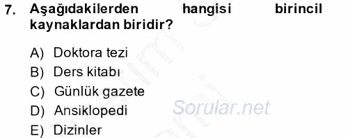 Sosyal Bilimlerde Araştırma Yöntemleri 2014 - 2015 Ara Sınavı 7.Soru