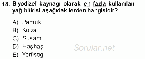 Tarla Bitkileri 2 2013 - 2014 Ara Sınavı 18.Soru