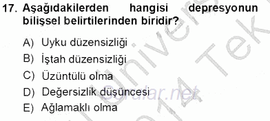 Çocuk Ruh Sağlığı 2013 - 2014 Tek Ders Sınavı 17.Soru