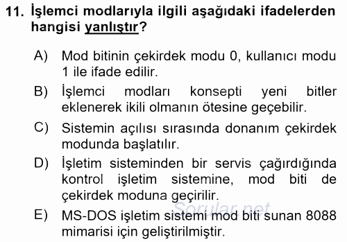 İşletim Sistemleri 2016 - 2017 Ara Sınavı 11.Soru